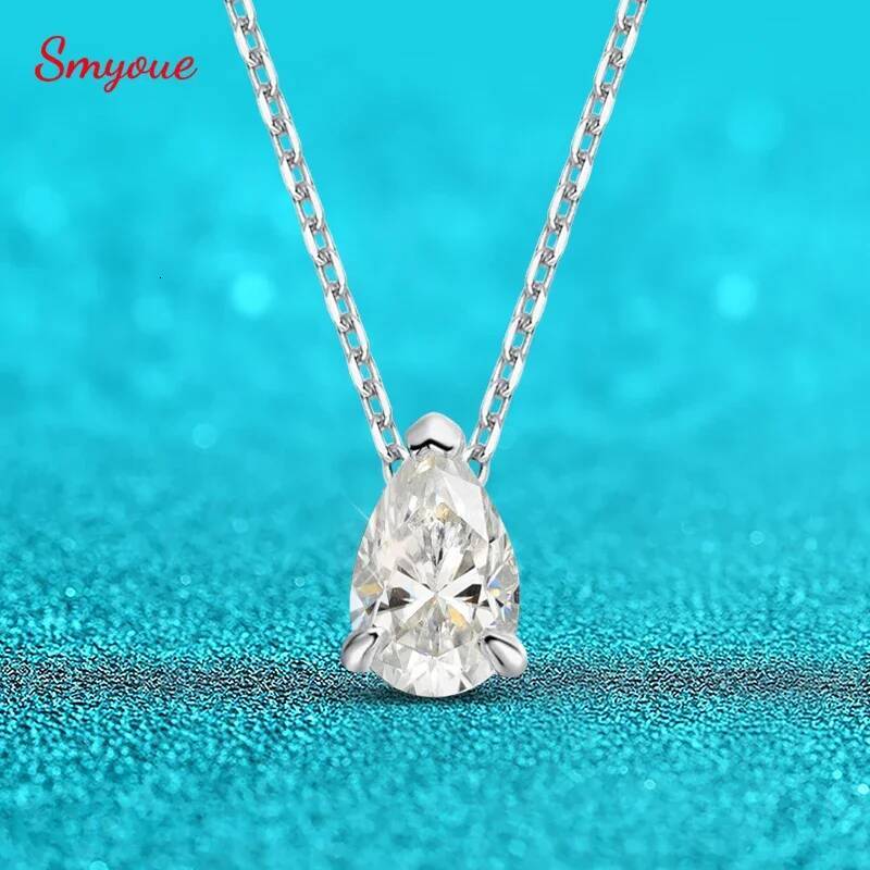 Smyoue Certified 1CT 2CT Pear Cut D VVS1 Moissanite Necklace for Women Gold Plated Jewelry 100% Sterling Sier Pendant