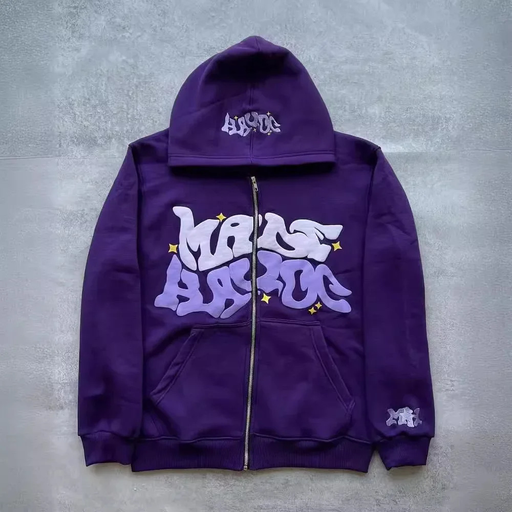 Zipper hooded sweatshirt with retro American letters and stars suitable for men women Y2K jacket autumn d winter cardigan 250904