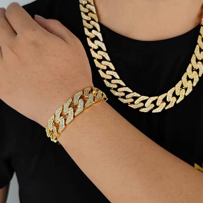 NUOYA Women Bling Moissanite Stone Cuban Link Bracelet Gold Plated Iced Out Diamond Cuban Chain Bracelet Fashion Jewelry