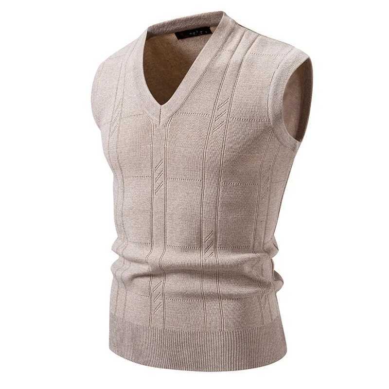New Mens VNeck Knit Sleeveless Vests Solid Color Pullover Knitted Waistcoat Men Smart Casual Sweater Tank Tops Streetwear TopsXJ250904
