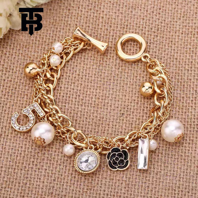 TB BHULAMTE Designer Luxury Korean Flower Geometric Pearl Heavy Metal Bracelet Atmospheric Noble Women's Fashion Jewelry
