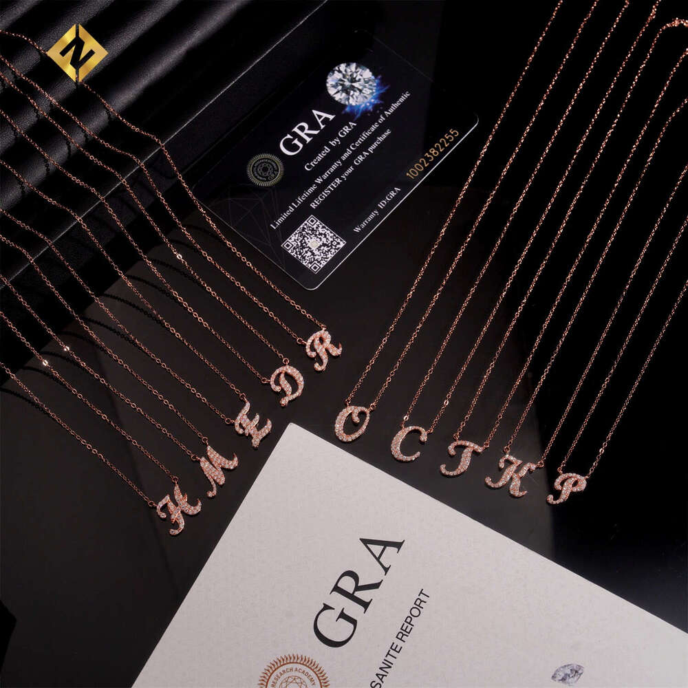 Iced Out Pendant Hip Hop Jewelry Sier Initial VVS Moissanite Letter A-Z Chain Necklace for Men and Women