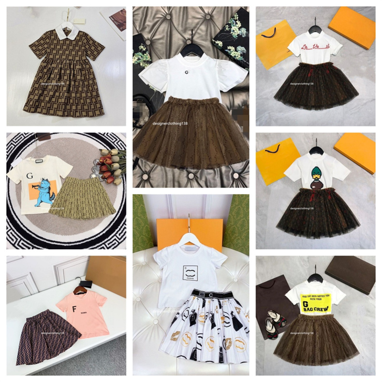2025 Summer New Design kids Set Cartoon Print Children's Short Sleeve and Short Skirt Children's Girls' Half-Dress Set D3