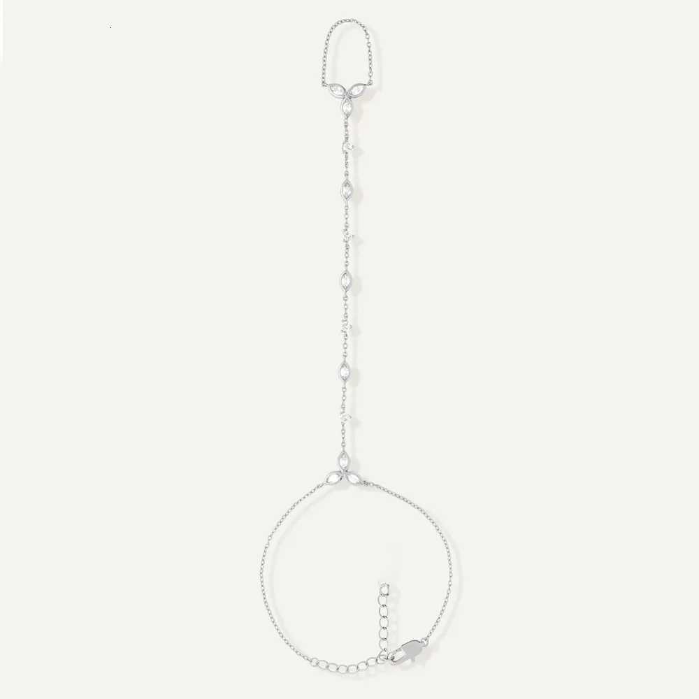 Gold Plated Hand Chain for Women White Zircon Crystal Long Chains Finger Bracelet Girls Bride Wedding Jewelry Accories RingXJ250904