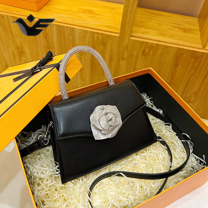Feiyan Free Shipping New Designer Bag Luxury Shopping Bag High-end Versatile Handbag Silk Shiny Diamond Flower Small Square Bag For Banquets Socialite