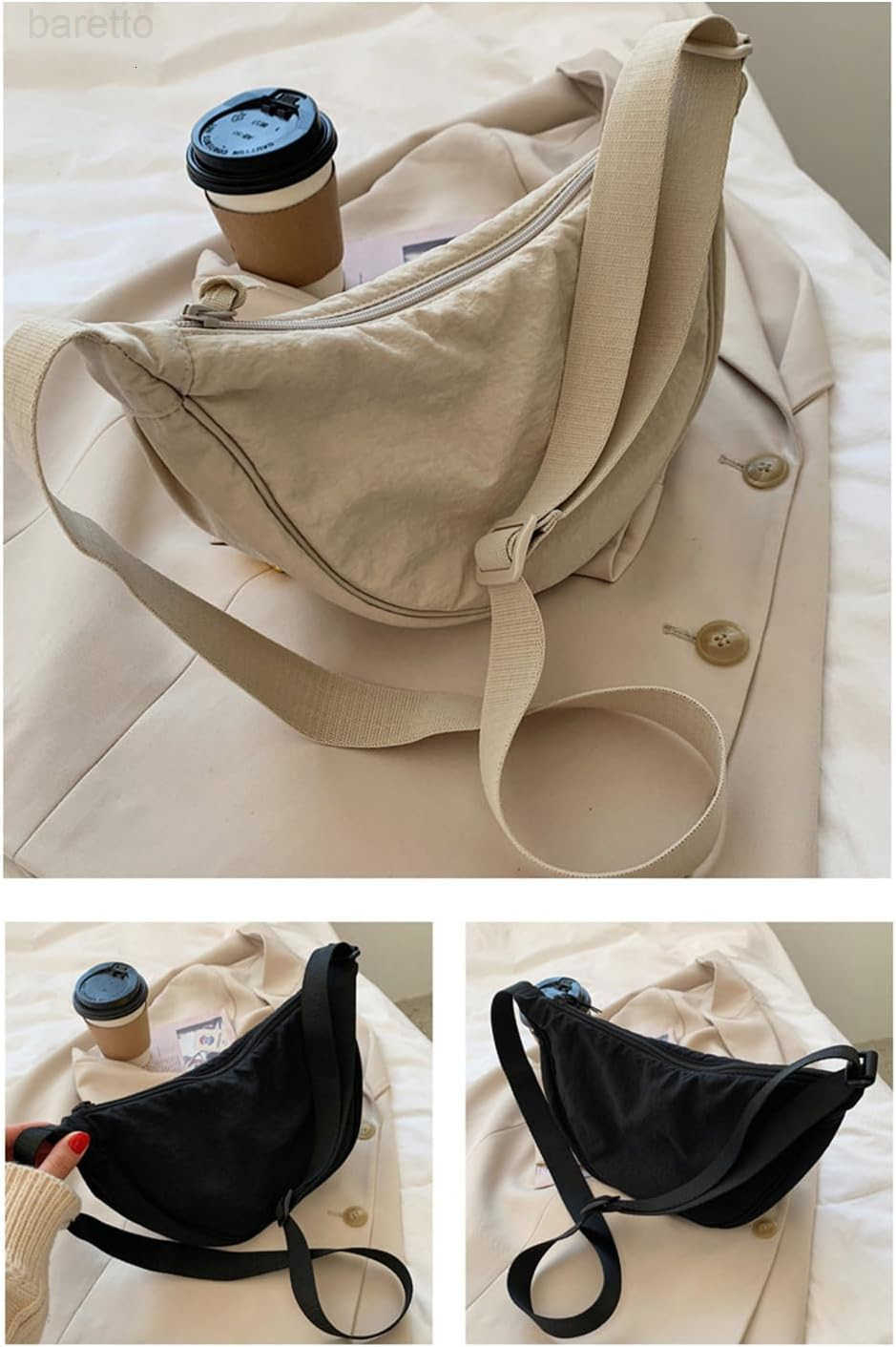 Crossbody Hobo Crescent Bag with Mesh Storage Womens Shoulder Purse Adjustable Strap M250903