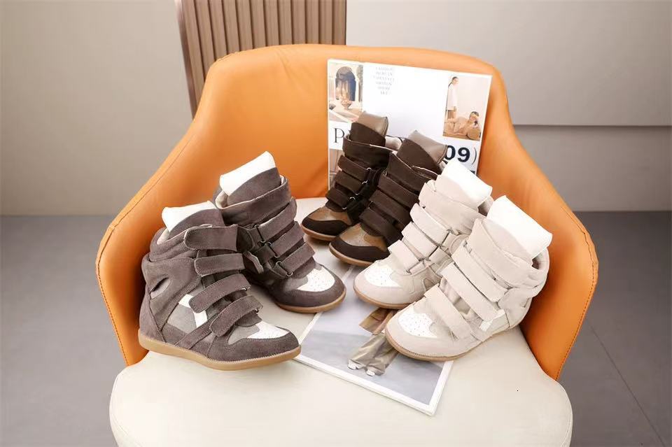 High quaity designer boots hot sae back genuine rea Isabelle Maran eather bekett Trimmed suede wedge sneakers fashion show new coors marants pink red khaki back 6cm