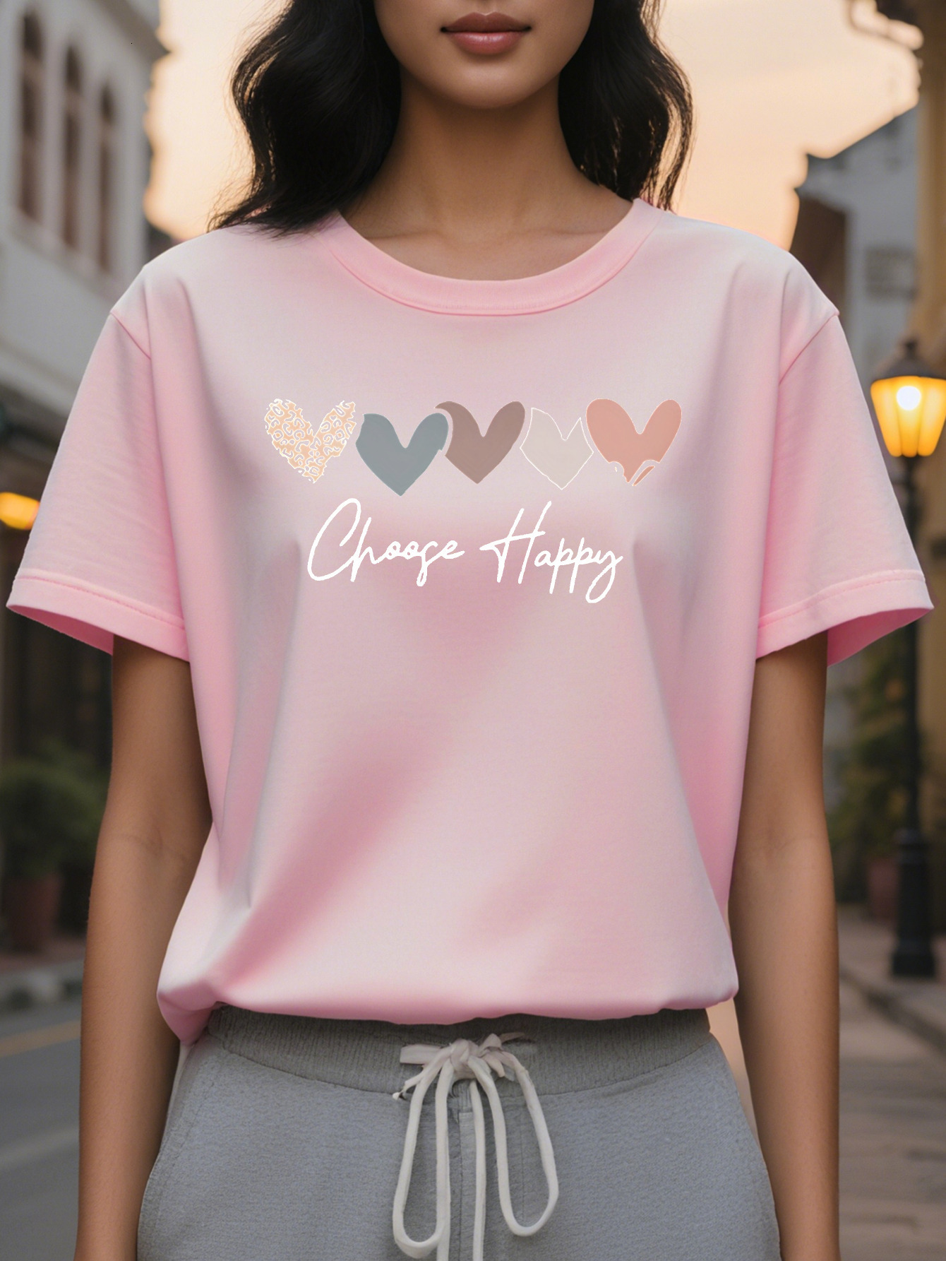 100% Linen Cotton Short Sleeve T-Shirt Black Crewneck Jacket Color Heart Letter Printing Breathable Spring and