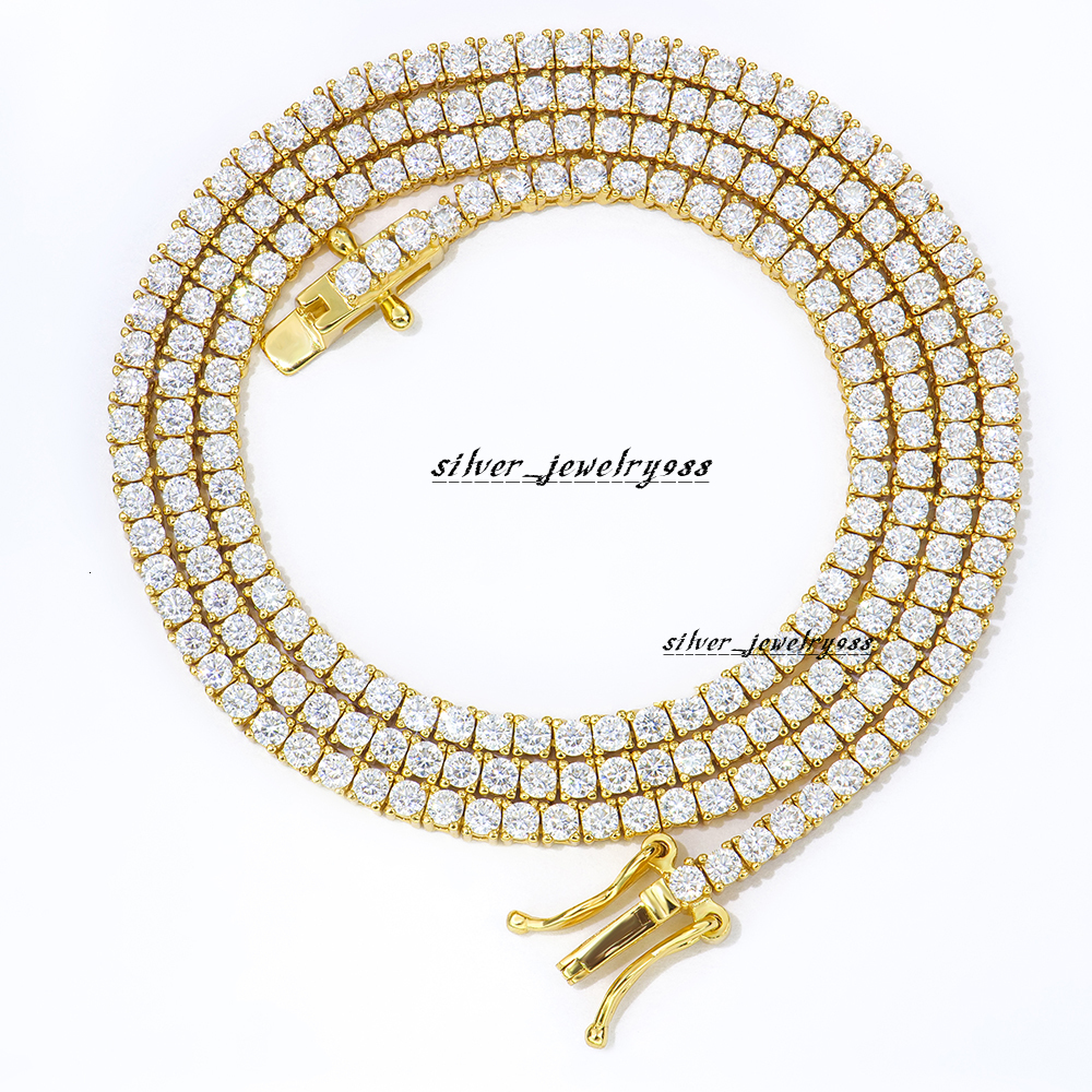Classic Design 4 Prong Hip Hop Jewelry 925 Sterling Silver Gold Plated Moissanite Diamond Tennis Link Chain