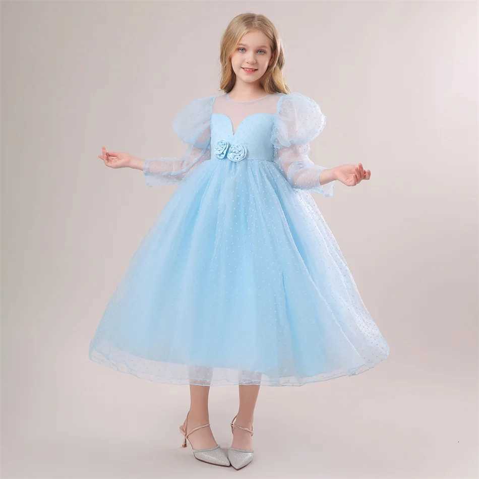 Children Solid Puff Long Sleeve Princess Dress Flower Girl Kid Evening Birthday Wedding Party Costume Carnival Halloween Clothing Z250904