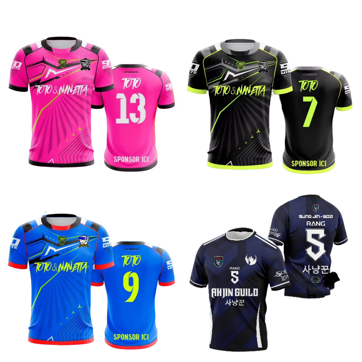 Athletic & Outdoor Apparel 2025 Summer T-Shirt 90 Minute Toto & Ninetta Double Side Print Short Sleeve Oversize Breathable Quick Dry Tops Soccer Wear