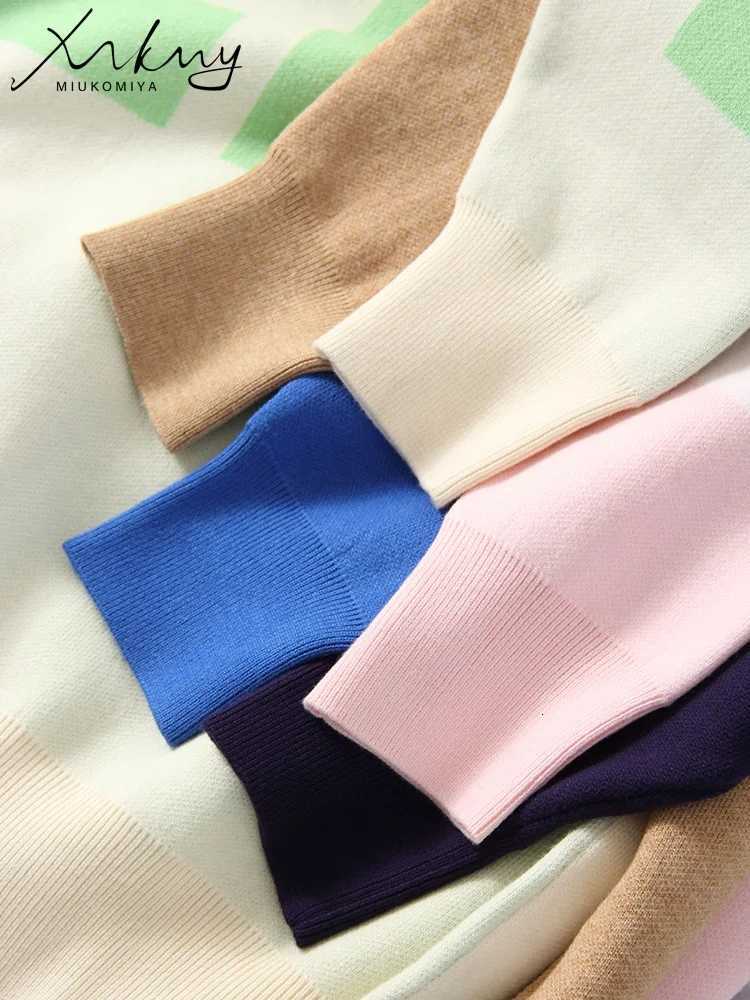 Navy Blue Oversize Letter Sweater Women Crewneck Casual Knitted Loose Pullovers With Letter Green Sweater For Women Winter M250904