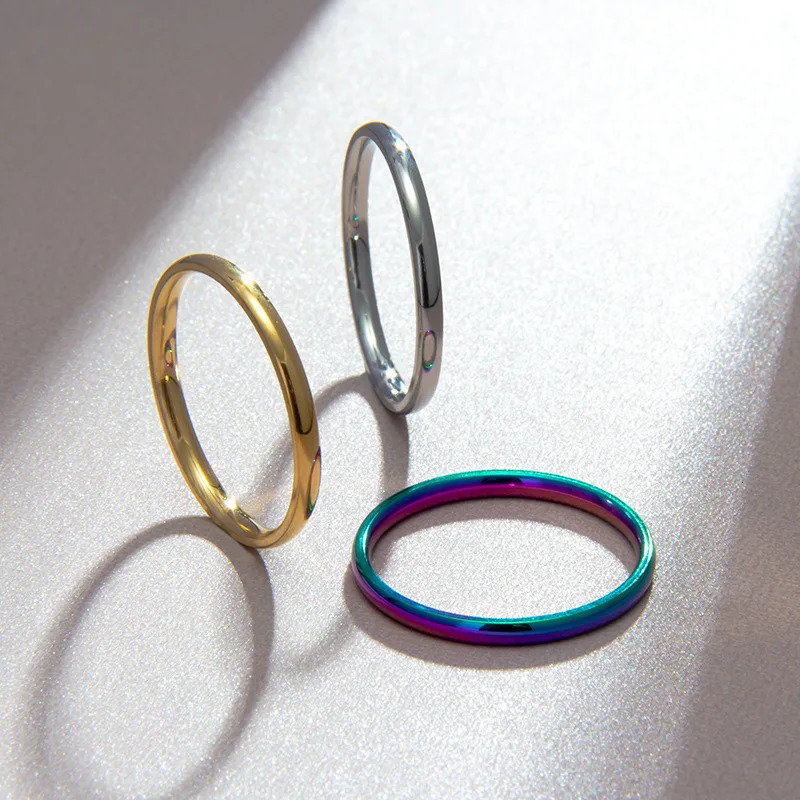 2MM Thin Steel Silver color Couple Ring Smooth Simple Fashion Rose Gold Color Finger Ring For Women and Men mens gifts 250904