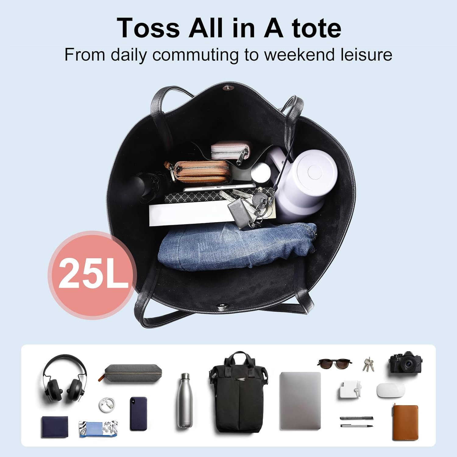 Large Tote Bag for Women Work 25L Travel Vegan Leather Ladies Handbags Weekender PursesW250904