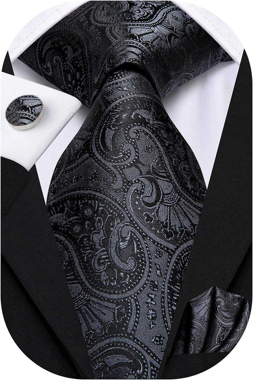 Men 63inches Tie Set Extra Long Necktie Paisley Tie Pocket Suqare Cufflinks Big and Tall Men TieW250904