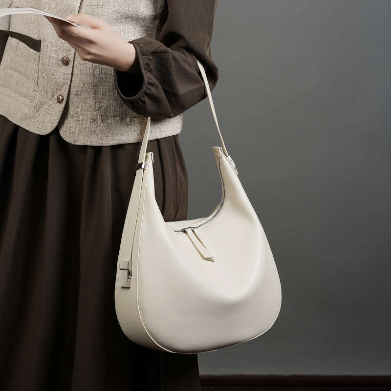 2025 Spring/Summer New Niche Design Cowhide Underarm Shoulder Handbag Genuine Leather Crescent Bucket Women's Bag