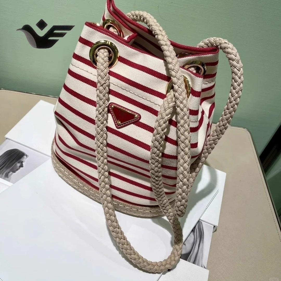 Feiyan Free Shipping New Designer Bag Luxury Shopping Bag Trendy Striped Drawstring Bucket Bag Large Capacity Commuter Women's Shoulder Underarm 