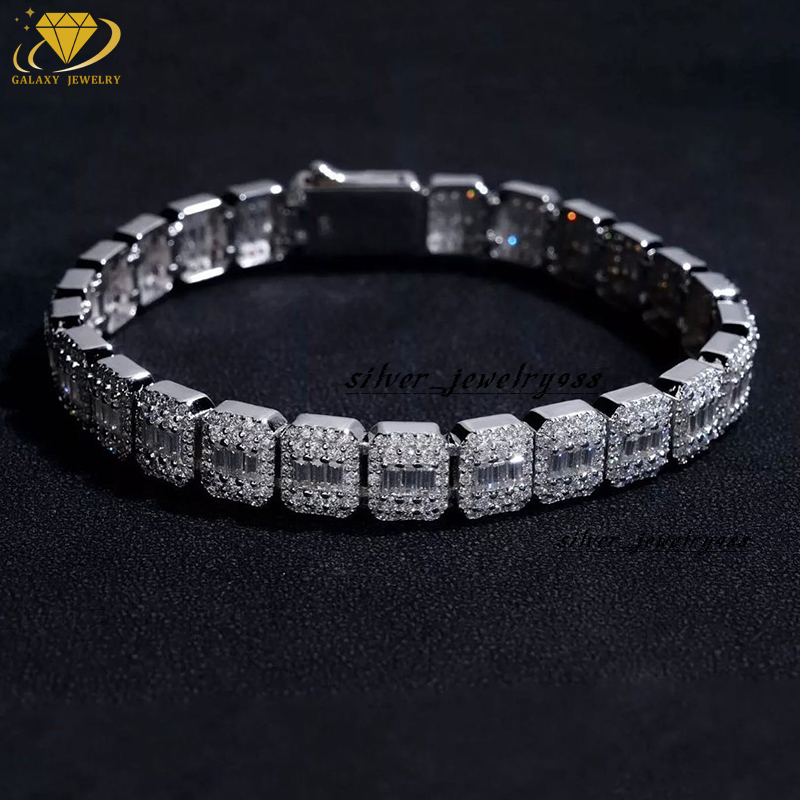 8MM Fashion Tennis Chain Necklace 925 Sliver Gold Iced Out Square Cut Moissanite Diamond Tennis Link Chains