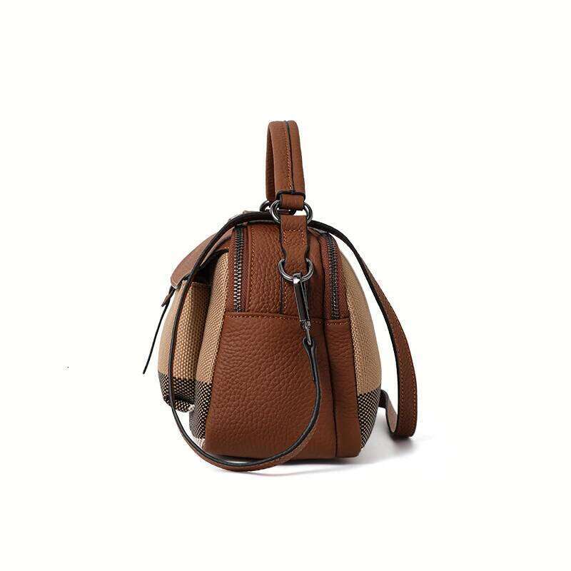 Checkered Canvas & Leather Crossbody Handbag