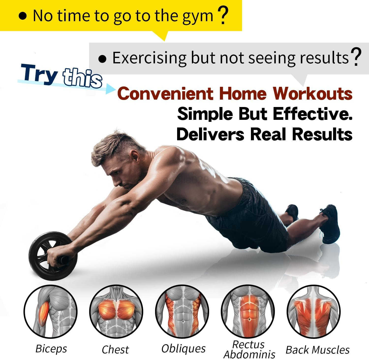 Ab Wheel RollerAbs Core Workout Exercise Wheel with Knee Pad Double Wheel Set with Dual Fitness Strength Training Modes at Gym or Home W250904