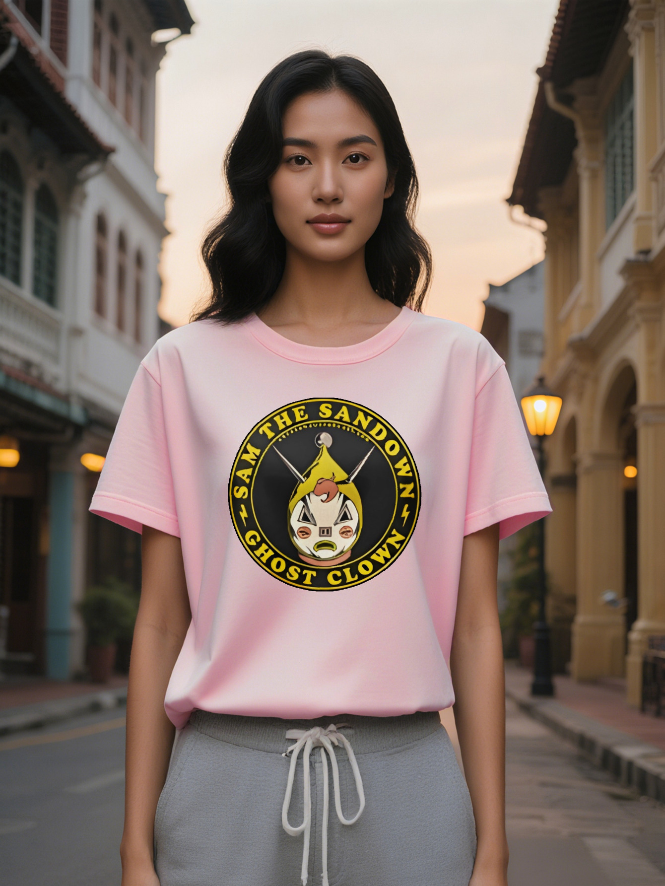 Large XL Casual Graphic T-Shirt Black with Yellow Cartoon Character Face Sam The Sandon Print Pure Cotton Breathable Plus Size