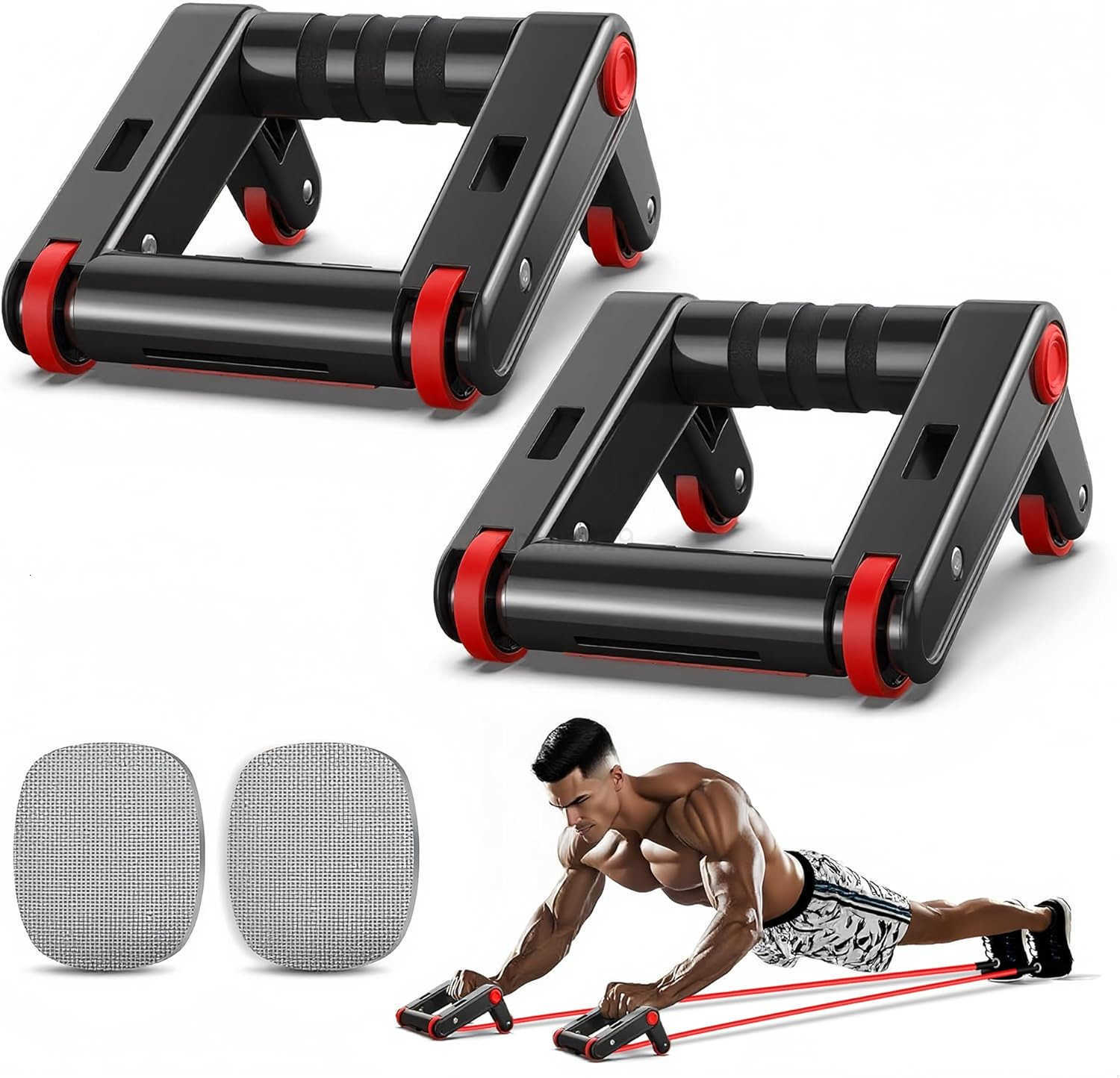 Ab Roller Wheel Set 2in1 Core Strength Training Equipment for Home Gym 500LB Capacity NonSlip Handles with Knee Pad for Men and Women W250904