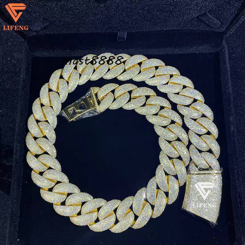 23mm Hip Hop Gold Plated Bubble Cuban Link Chain Iced Out 925 Silver VVS Moissanite Diamond Custom Necklace Fine Jewelry for Men
