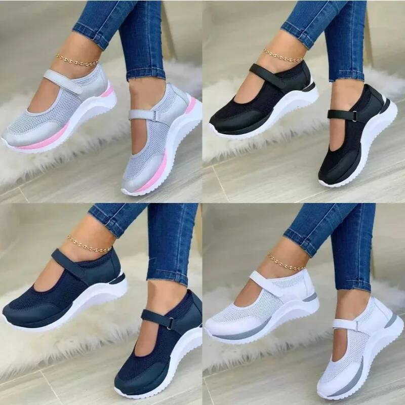 Thick Sole Single Round Toe Knitted Female Sneakers Walking Grid Casual Shoe Plus Size Women Vulcanized Shoes ddmysaturn