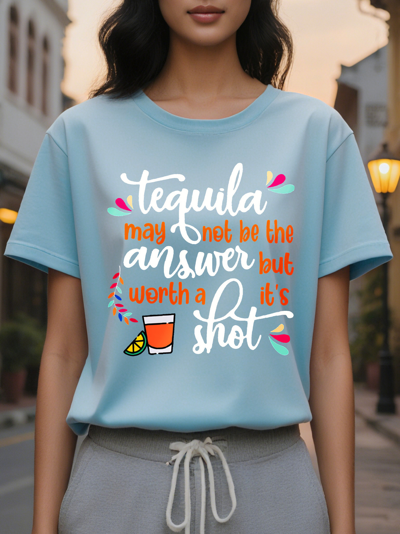 Large XL Drinking Themed Printed Women's Spring and Summer Outfits Combined Edition Round Neck T-Shirt Plus Size