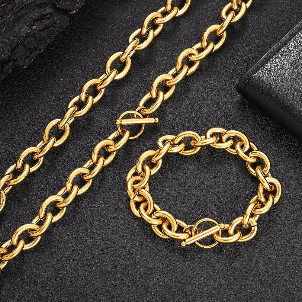 Classic 18K Gold Plated OT Toggle Bracelet Stainless Steel Oval Link Chain Bracelet for Men Women