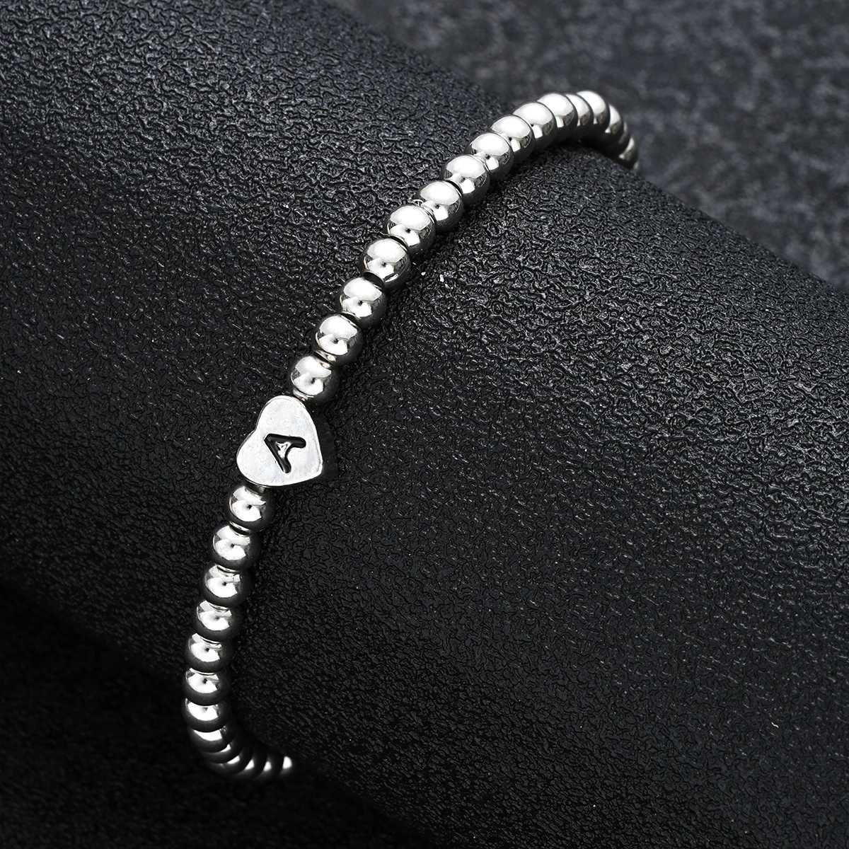 Fashion Letter Heart Pendant Beads Bracelet for Men Women Simple Vintage Silver Color Copper Metal Bracelet Luxury Jewelry Gifts W250904