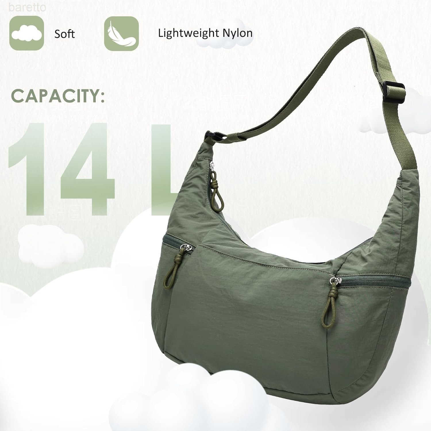 Crossbody Crescent Bag for Women Casual Lightweight Nylon Medium Slouchy Hobo Bag Purses for TravelGymWorkCollege M250903