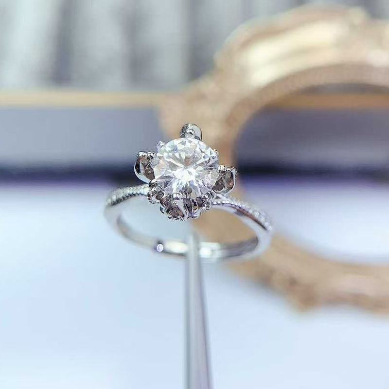 925 silver moissanite ring for engagement 6.5mm 1ct D color moissanite wedding ring for women