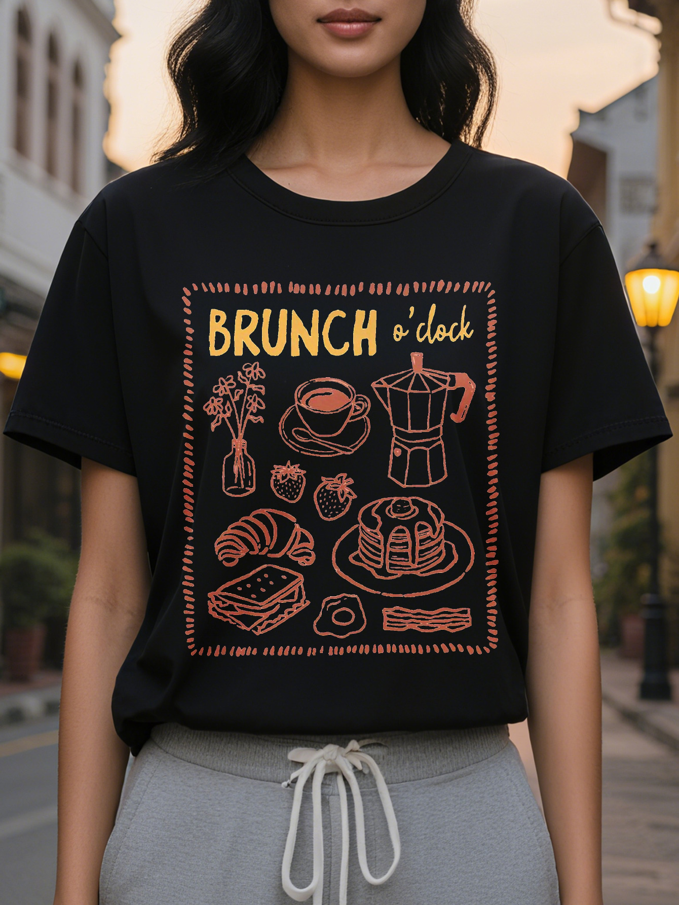 Brunch Casual Summer Wear Comfortable And Fashionable Round Neck Top Opaque Material Bright Printed Shirt