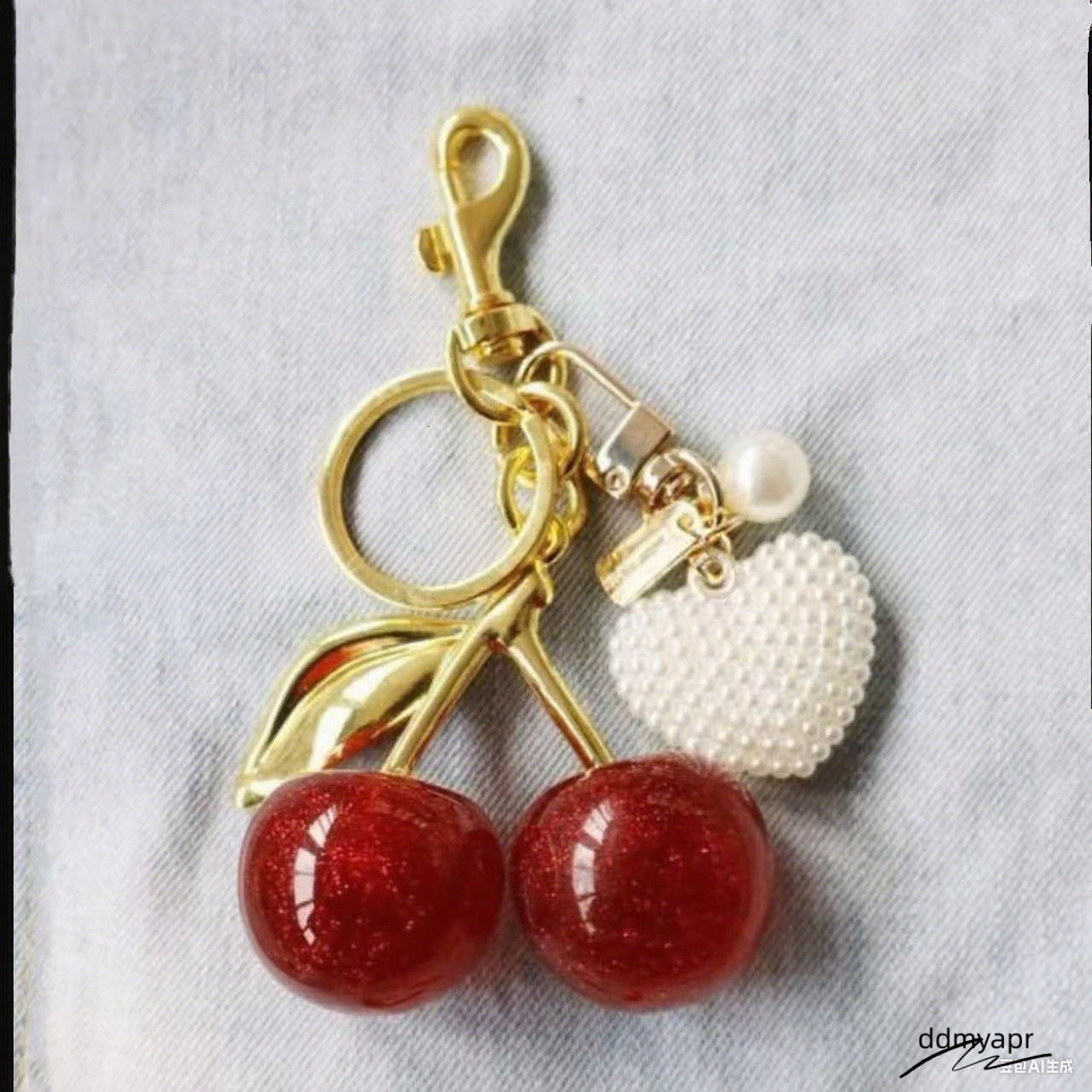 Keychains 1Pc Cute Pearl Bracelet Cherry Fruit Keychain Bag Charm Black Red Jelly Ddmyday Cherrys Key Chain Ddmyday