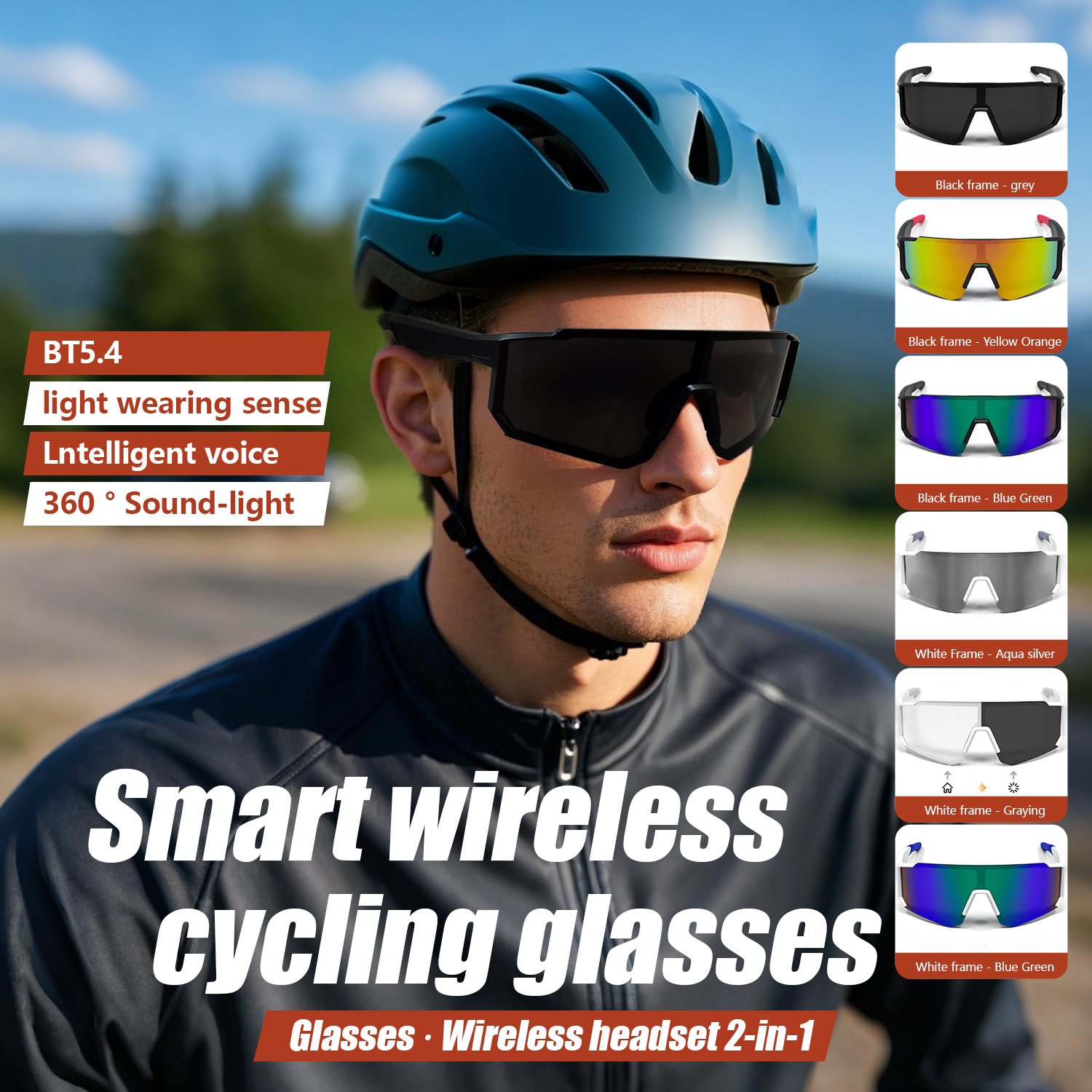 QY-Pro1 Bluetooth Smart Cycling Glasses with AI voice assistants Call Control immersive sound effects UV400 sand prevention corrosion protection Sungl