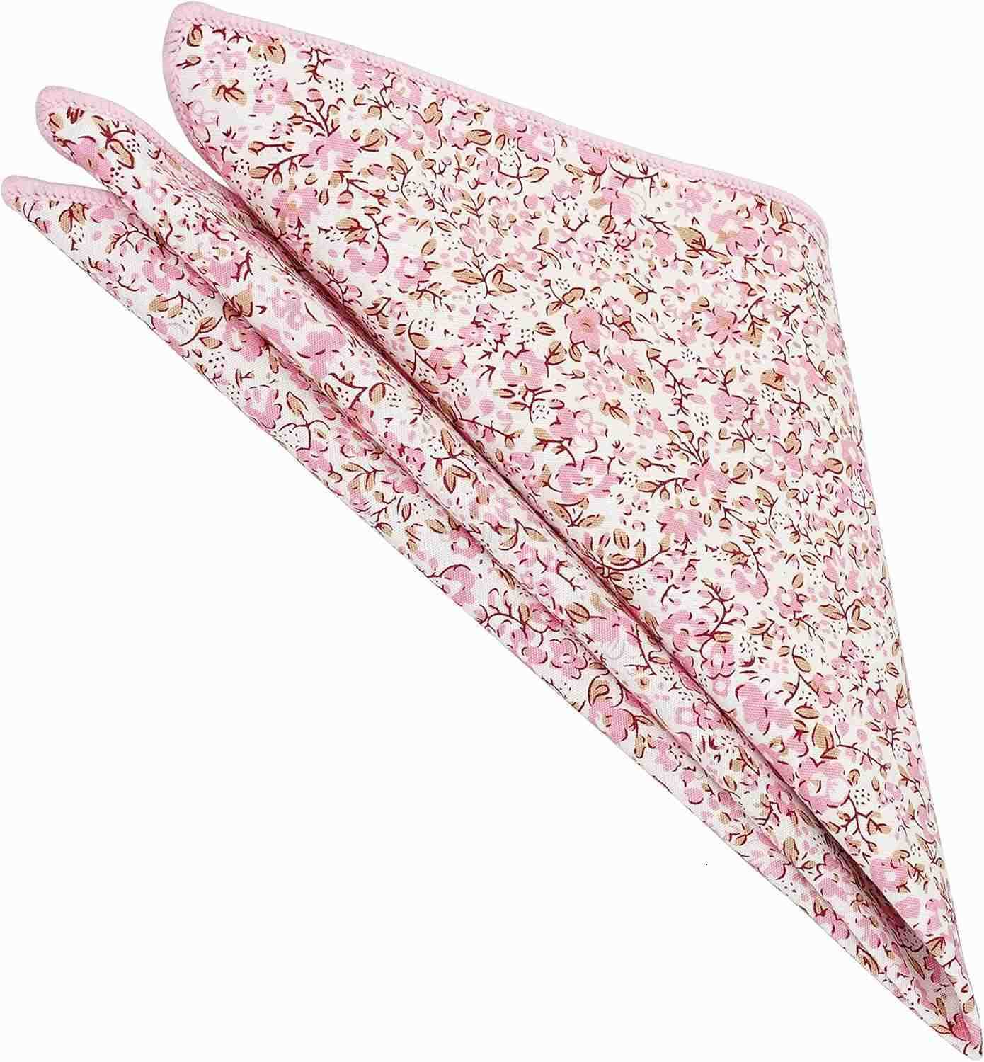 Mens Casual Skinny Floral Tie Combo Set with Flower Pocket Square 2 Cotton Necktie Hand MadeW250904