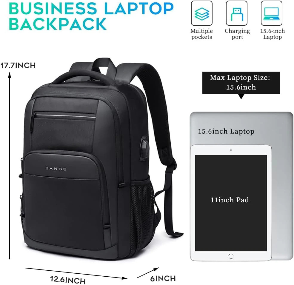 BANGE Sling Travel Laptop Backpack Fits 156 Inch for Men and Women Waterproof with Side Mesh Pocket USB Charging Port 250903