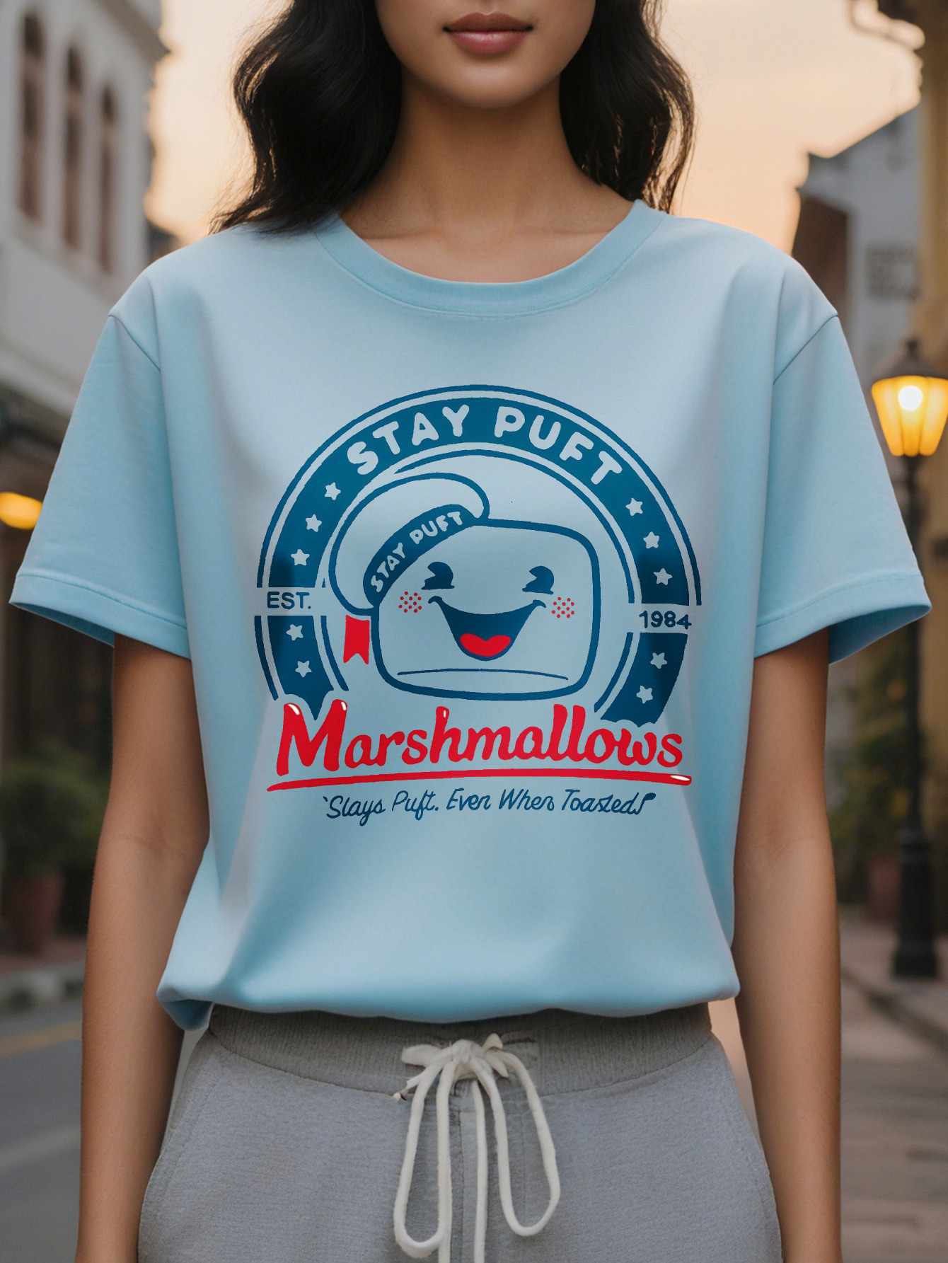 Women S Sexy Marshmallows Print Tank Cotton Knit Fabric Crew Neck Sleeveless Summer Top Casual Alphabet Pattern