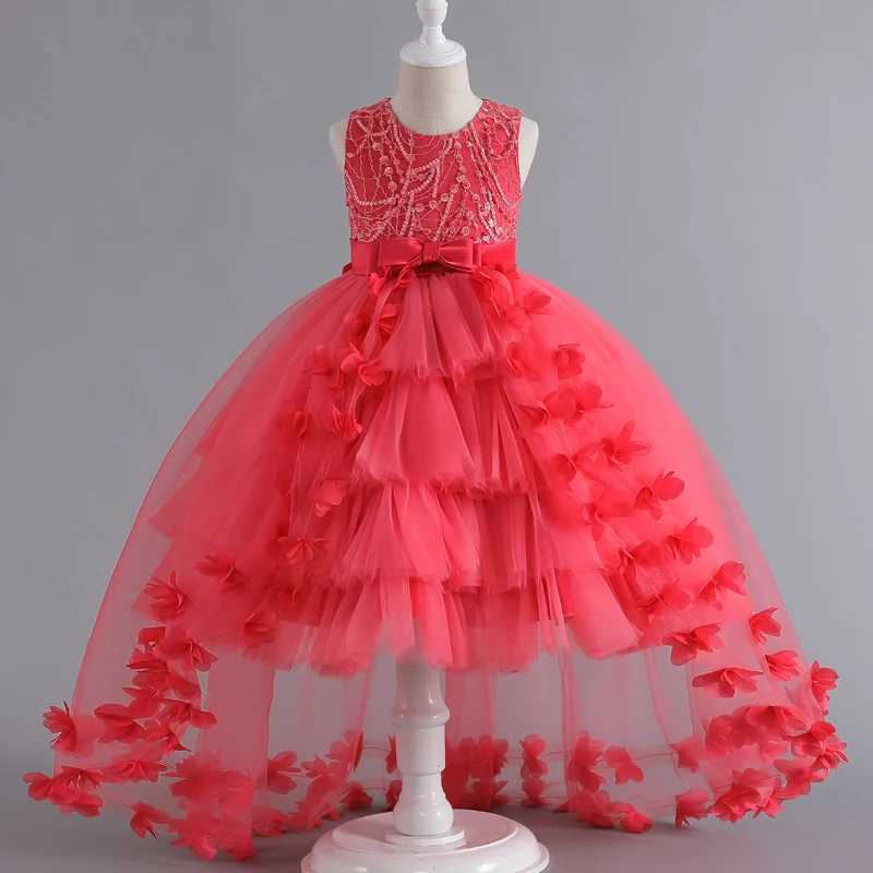 2-12 Years Baby Girl Tailing Dresses Kid Girls Sleeveless Mesh Dress For Ceremony Birthday Party Wedding Flower Gown Z250904
