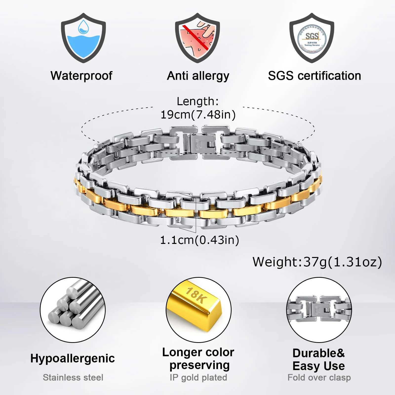 Vnox Thick Masculine Wtach Band Link Bracelets for Men 11mm Stainless Steel Handmade Link Wristband Gentle Punk Gift for Him W250904