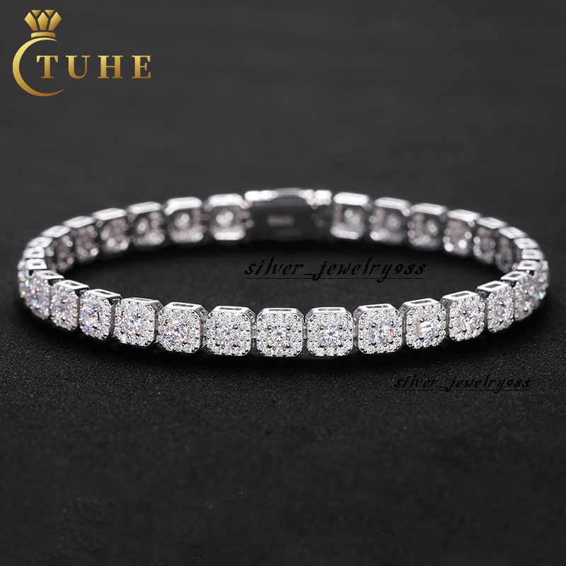 Exquisite VVS Moissanite High Quality White Gold Color Waterproof 925 Sterling Silver Tennis Bracelet for Men