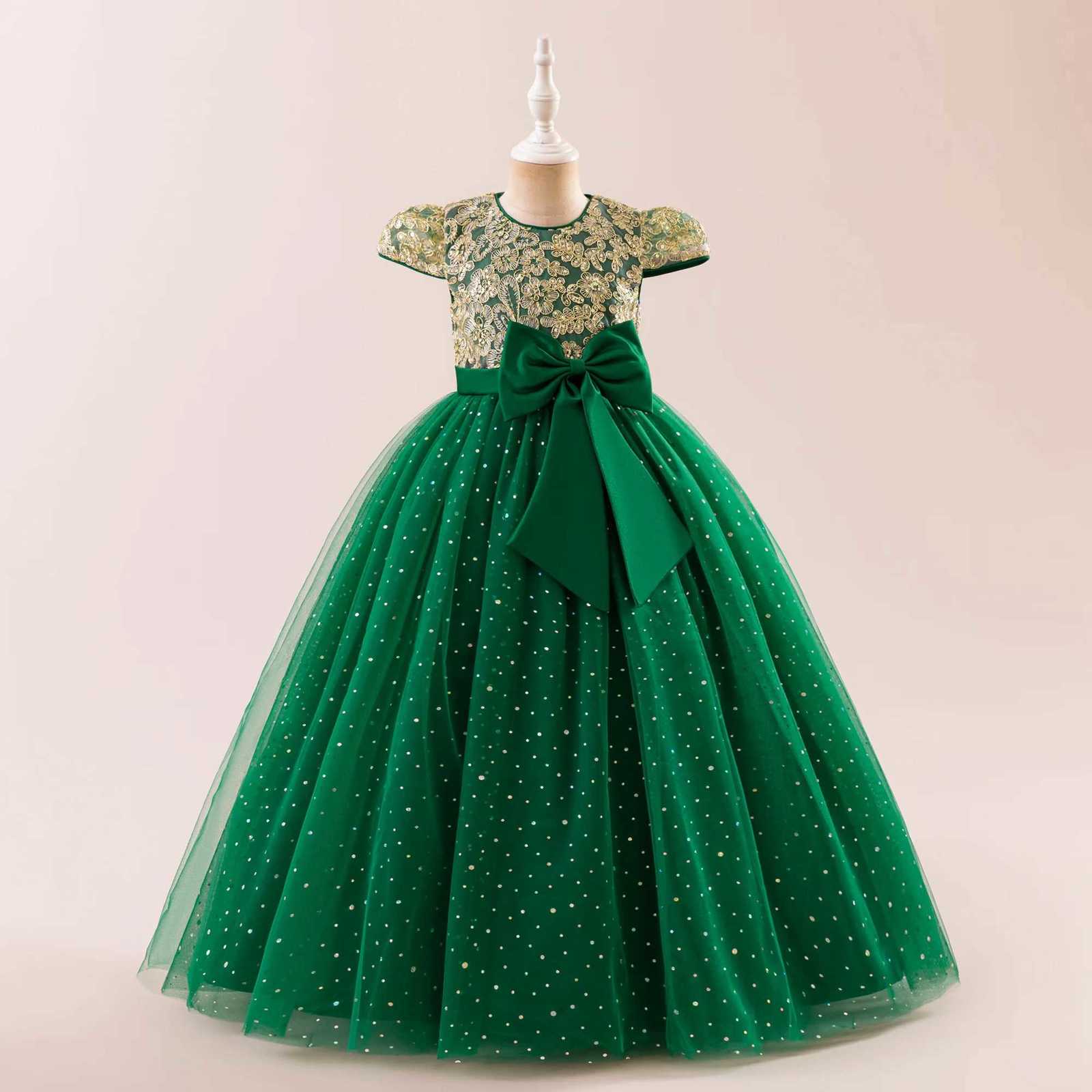 Fashion Bow Bridesmaid Girls Dress Sequin Flower Wedding Princess Prom Gown Elegant Tulle Birthday Party Dresses Evening Vestido Z250904