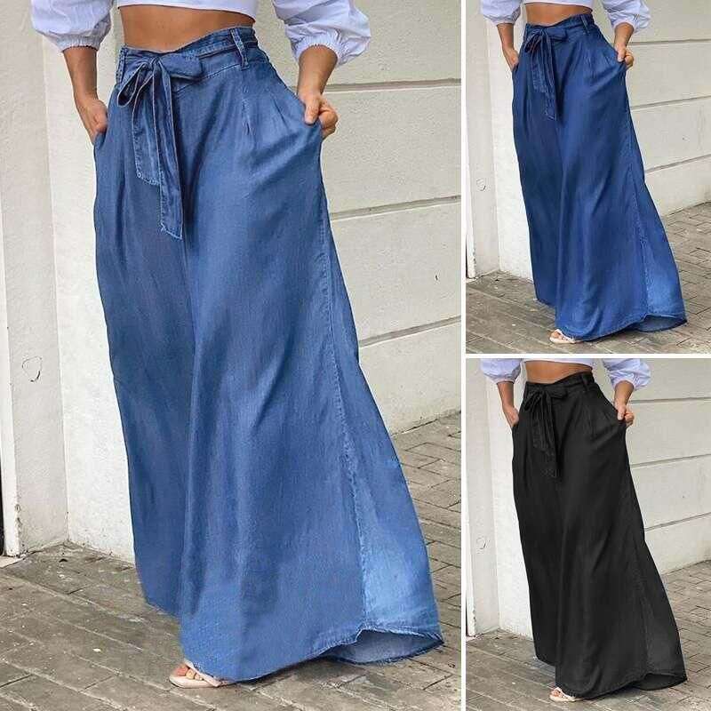Women's Elegant Lace-Up High Waist Casual Large Size Denim Skirt