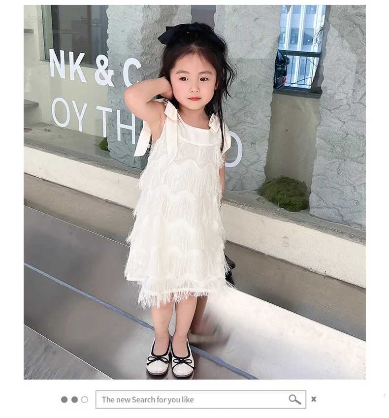 Girls Casual Dresses Fringe Bow Princess Dress Sleeveless Halter Dress for Kids White Princess Dress for Girls 2 to 7 Years Z250904