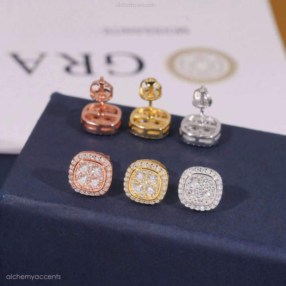 Fast Shipping 10mm Mens Earring Gold Plated Sterling Sier Iced Out VVS Dia Moissanite Screw Back Stud Earrings