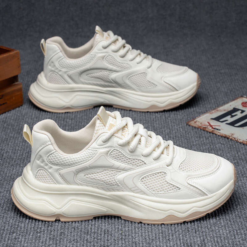 Sports New Breathable Mesh Lightweight Running Men's Casual Travel Dad White Shoes