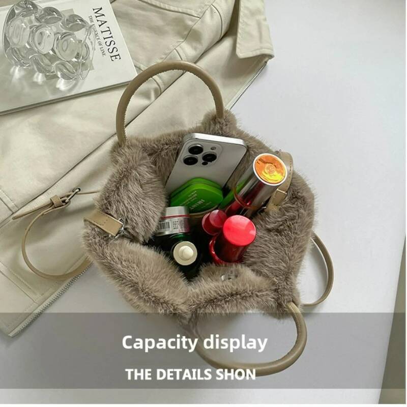 Fashionable Versatile Crossbody Grocery Bucket Handle Casual Plush Shoulder Bag