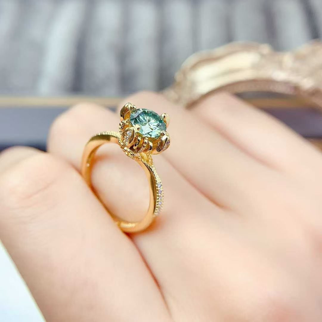 Green moissanite ring 1ct VVS grade moissanite jewelry with certificate 925 silver engagement ring for women