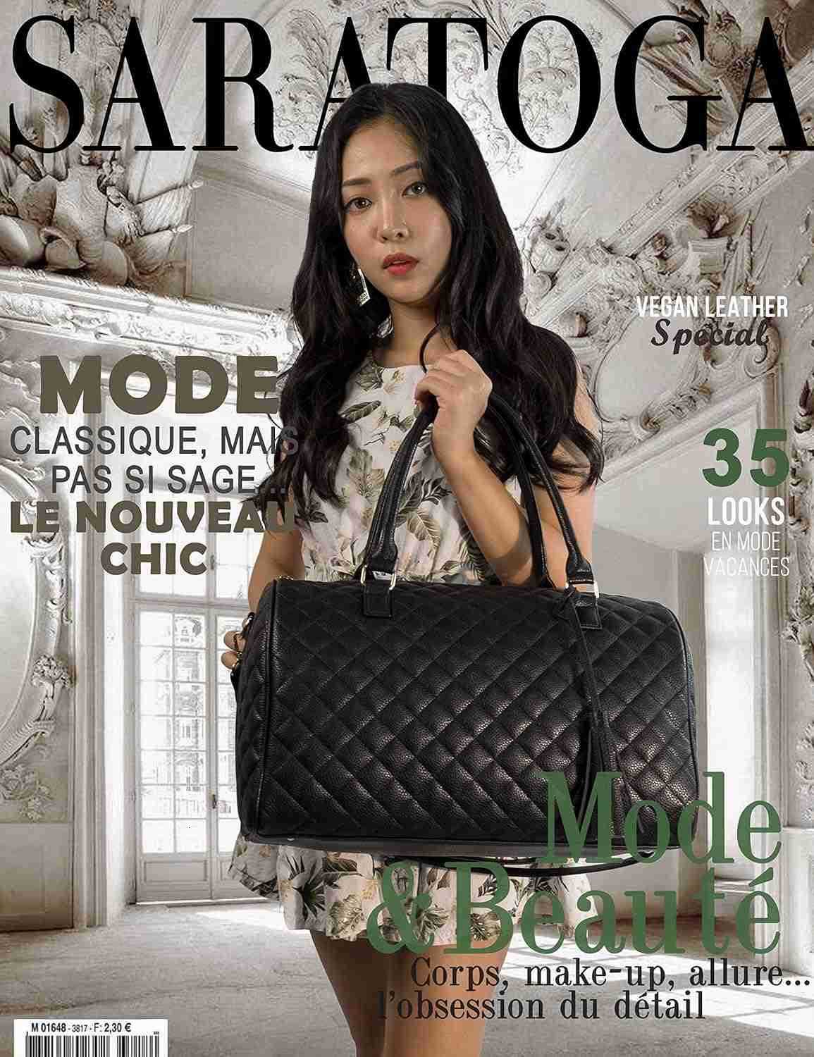 Womens Quilted Weekender Duffle Carry Bags Overnight Travel Handbag Shoulder Tote Trolley Handle Luggage TSA Approved Bag Quad Duffle 43 Black03 M2509